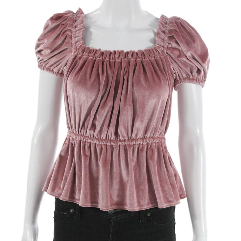 Riller & Fount Womens Pink Square Neck Short Sleeve Blouse Polyester Size 0